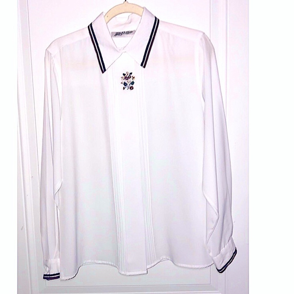Yves St. Clair Vintage Button down long sleeve White Blouse Size 14